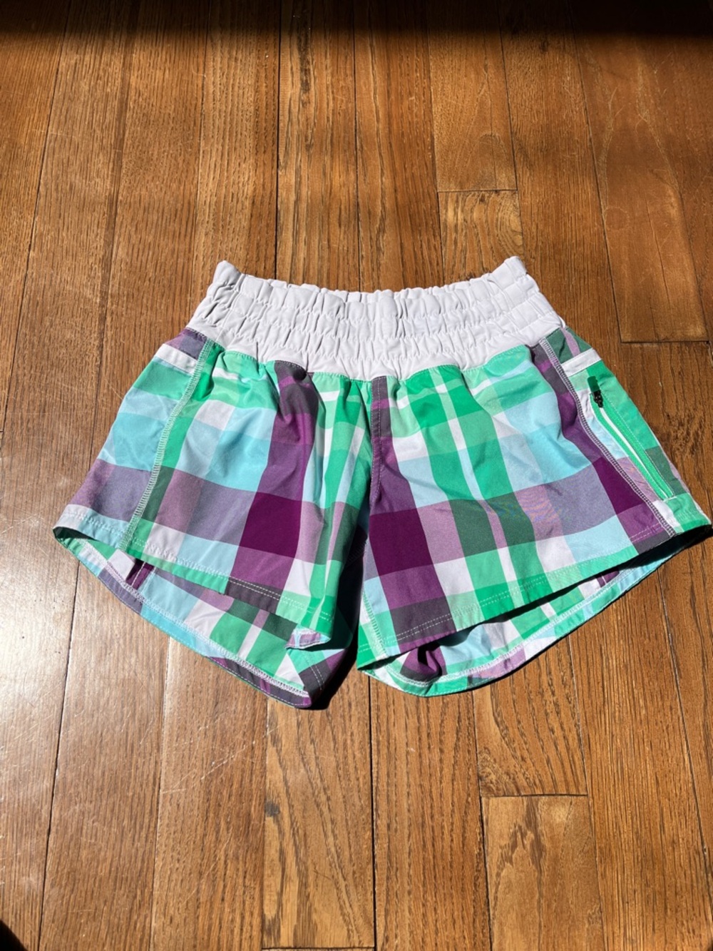 Women’s Plaid Athletic Shorts in Green & Purple
